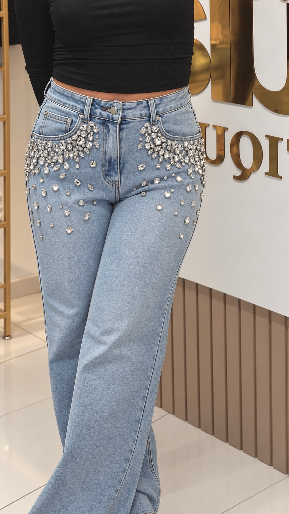 Crystal Denim Straight Jeans