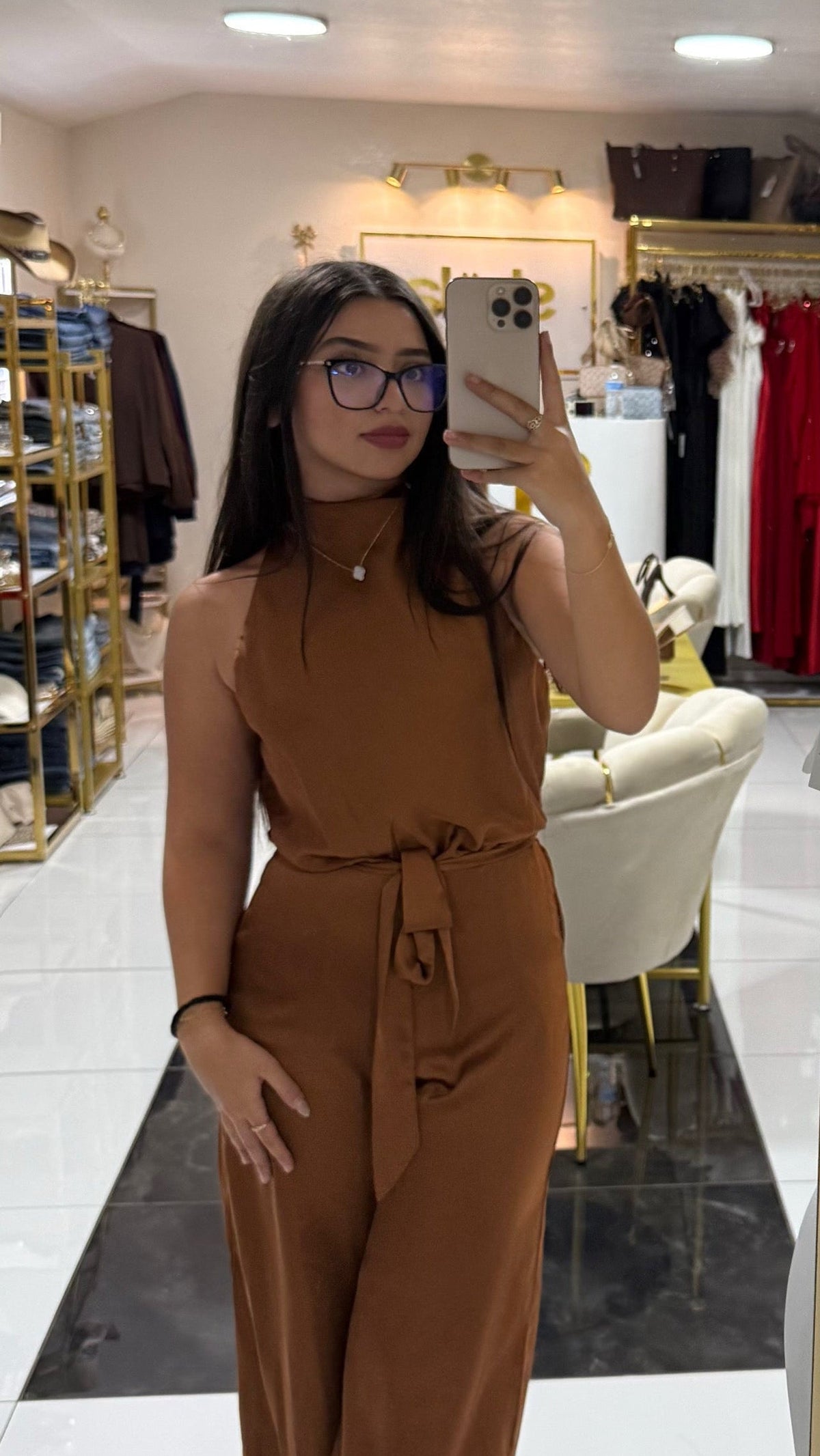 Copper Satin Halter Jumpsuit