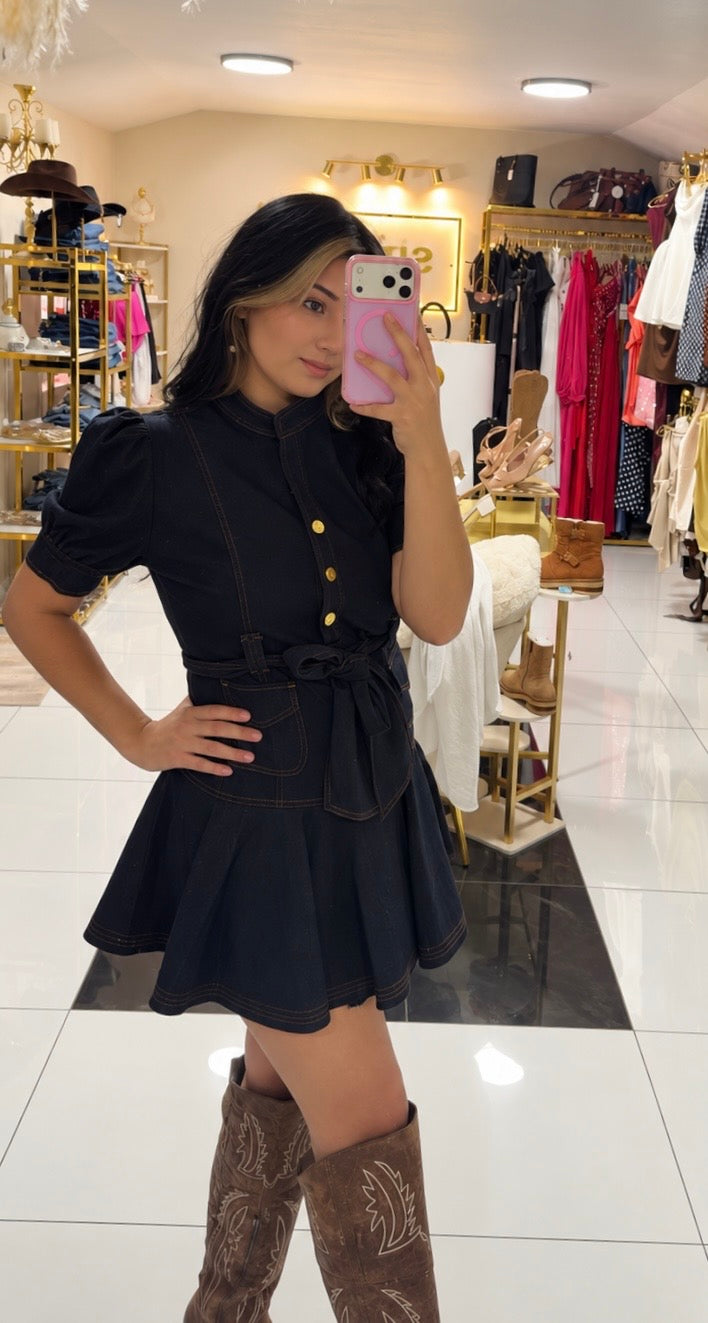 Mezclilla Dark Denim Mini Dress