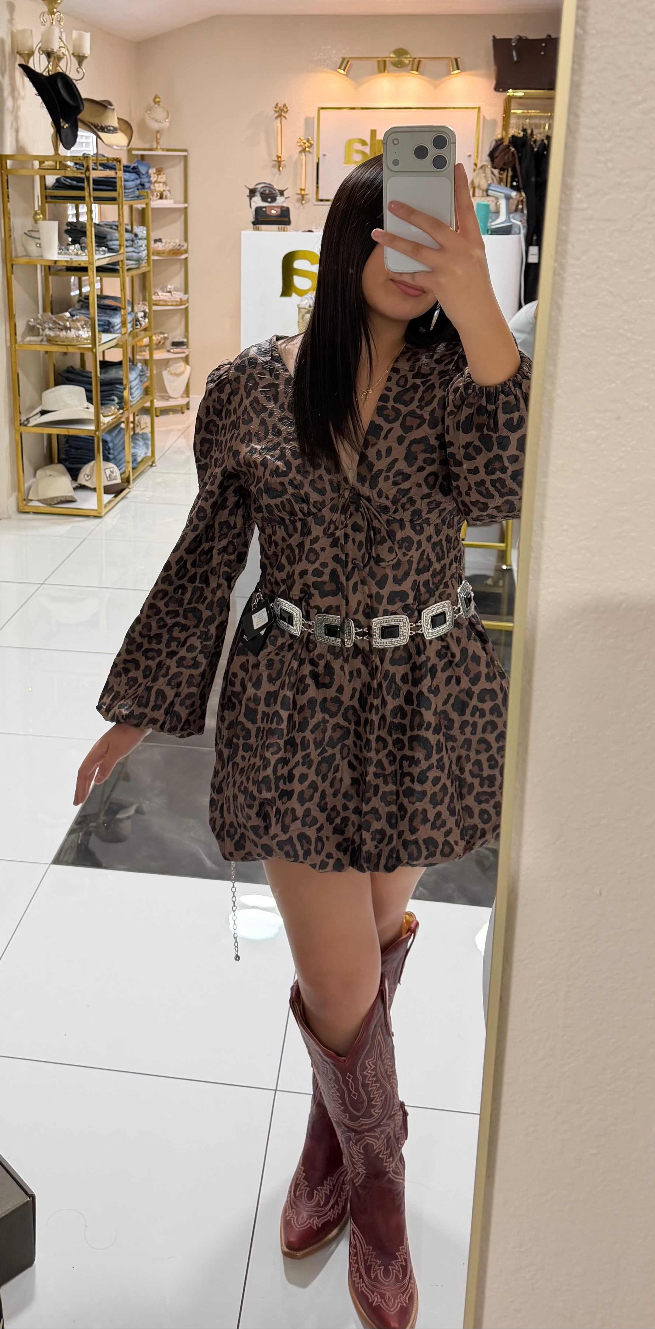 Leopard Print Long Sleeve Mini Dress