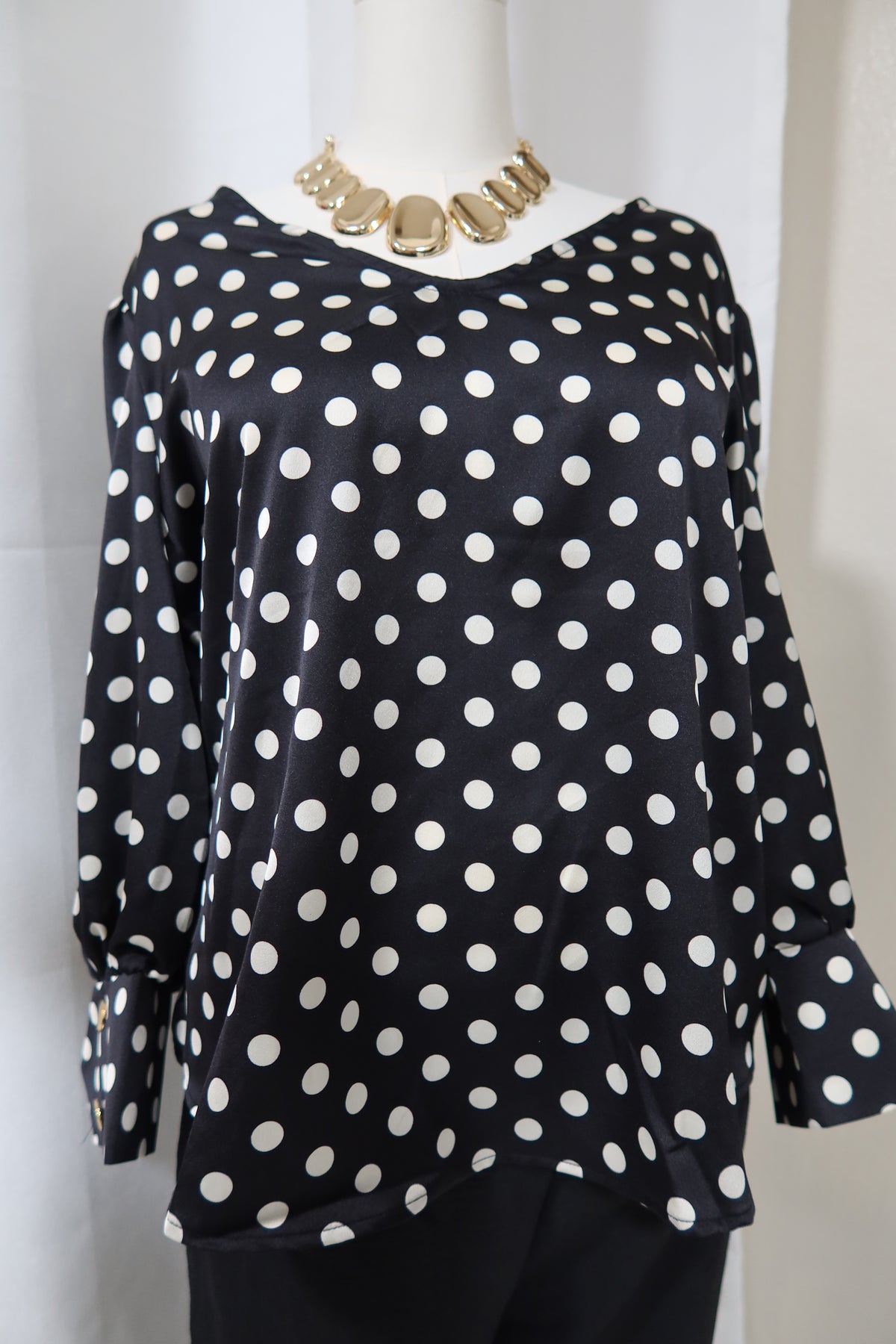 B&W Polka Blouse - Plus Size
