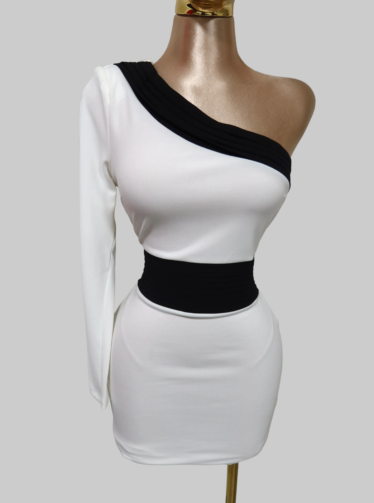 One Shoulder Contrast Mini Dress