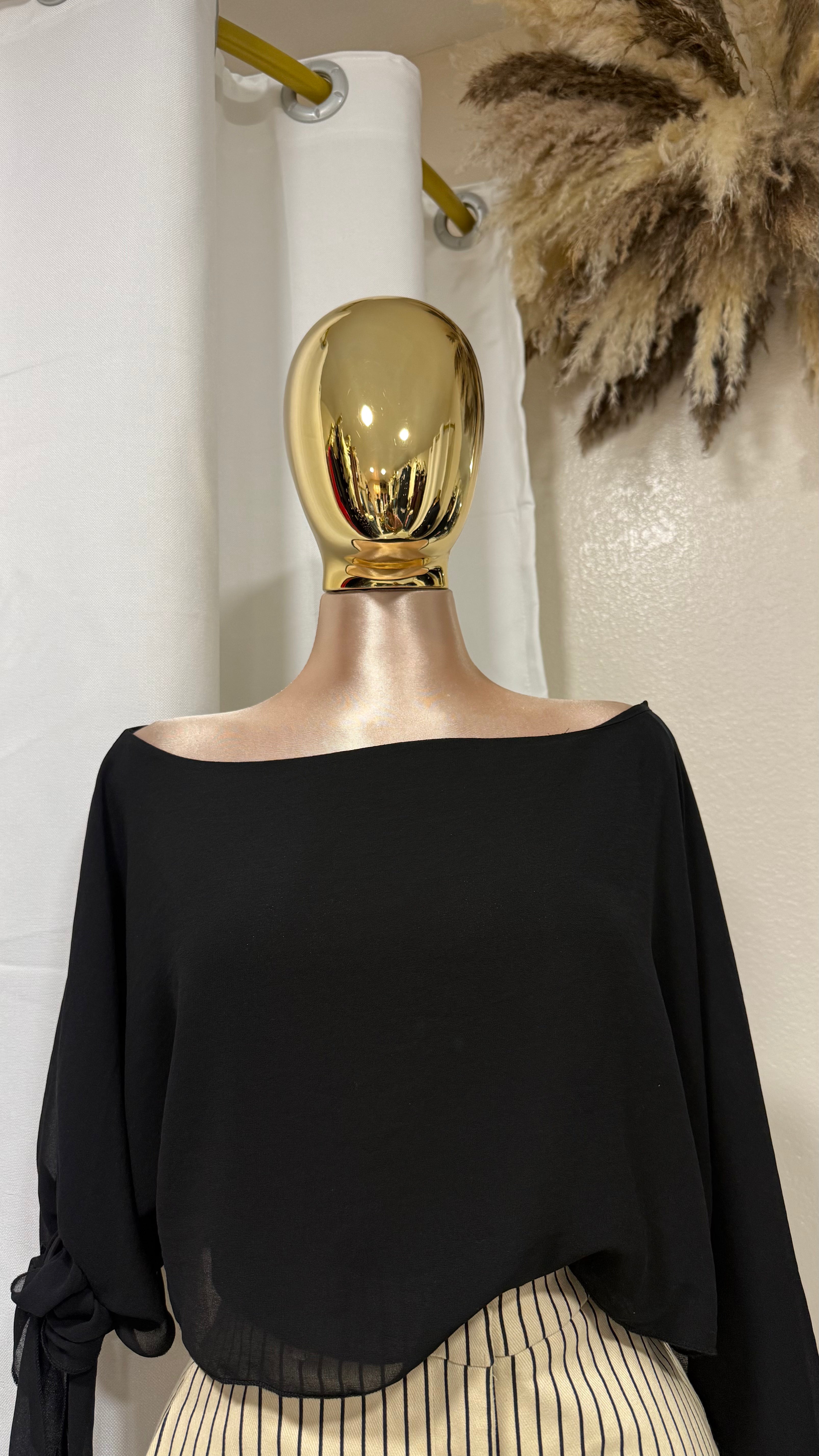 Black Off Shoulder Flowy Blouse