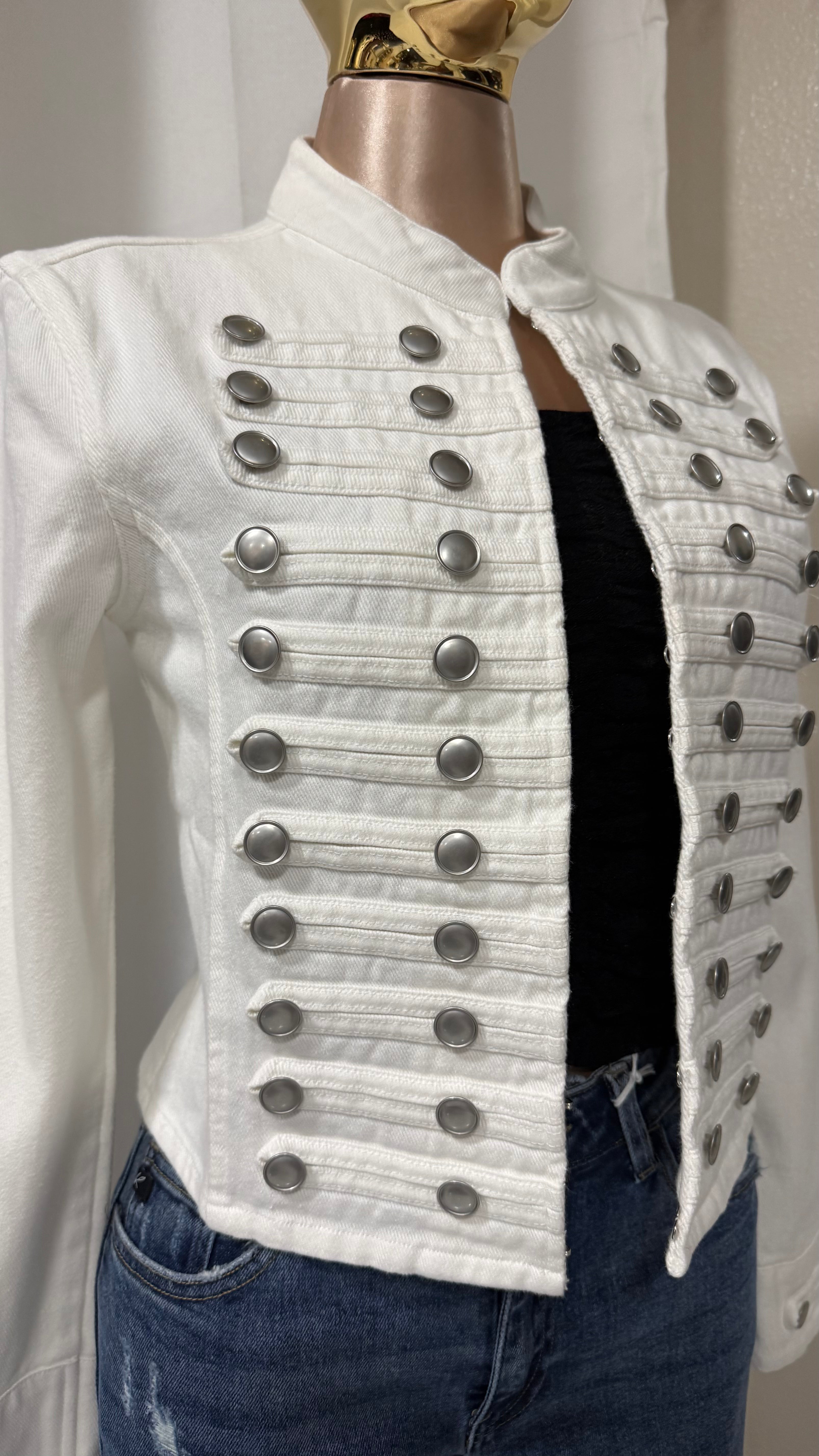 White Military Button Jacket