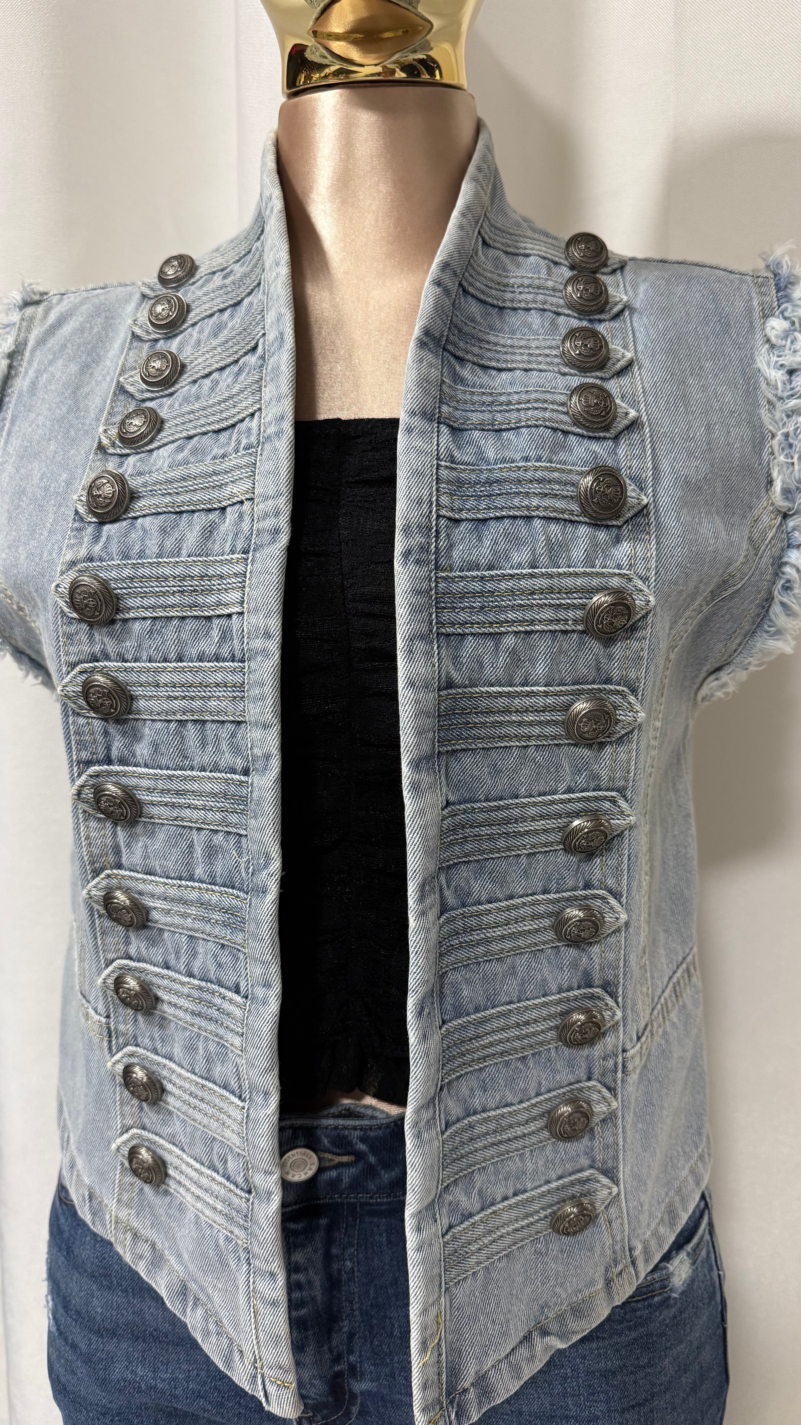 Light Denim Military Vest