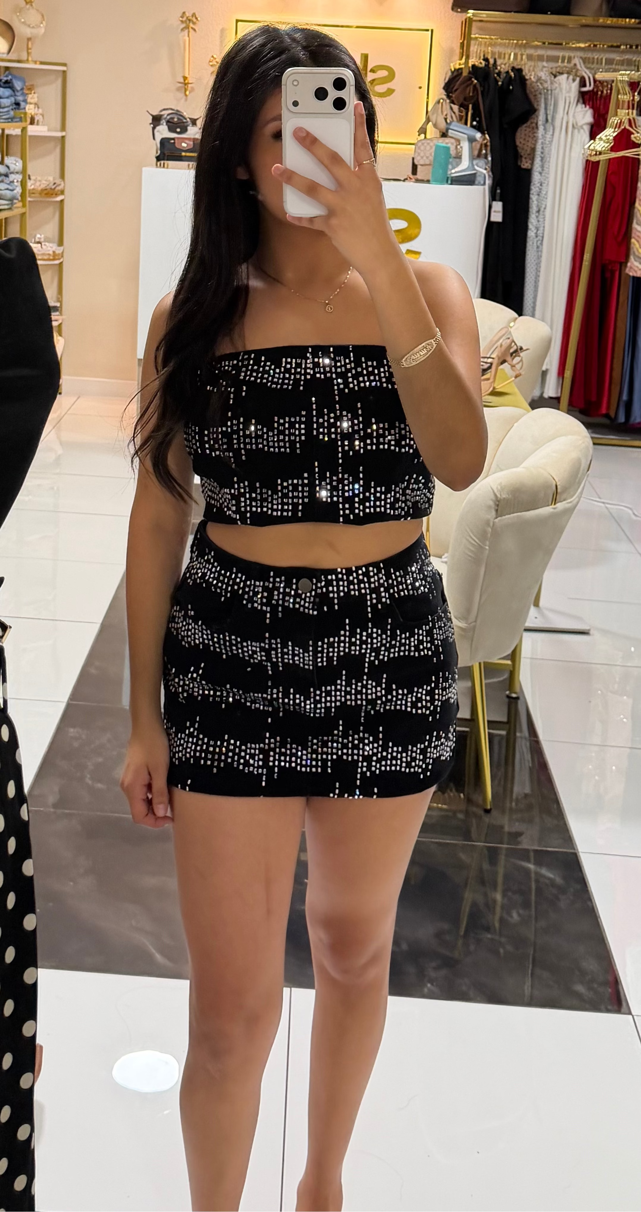 Black Rhinestone Mini Skirt
