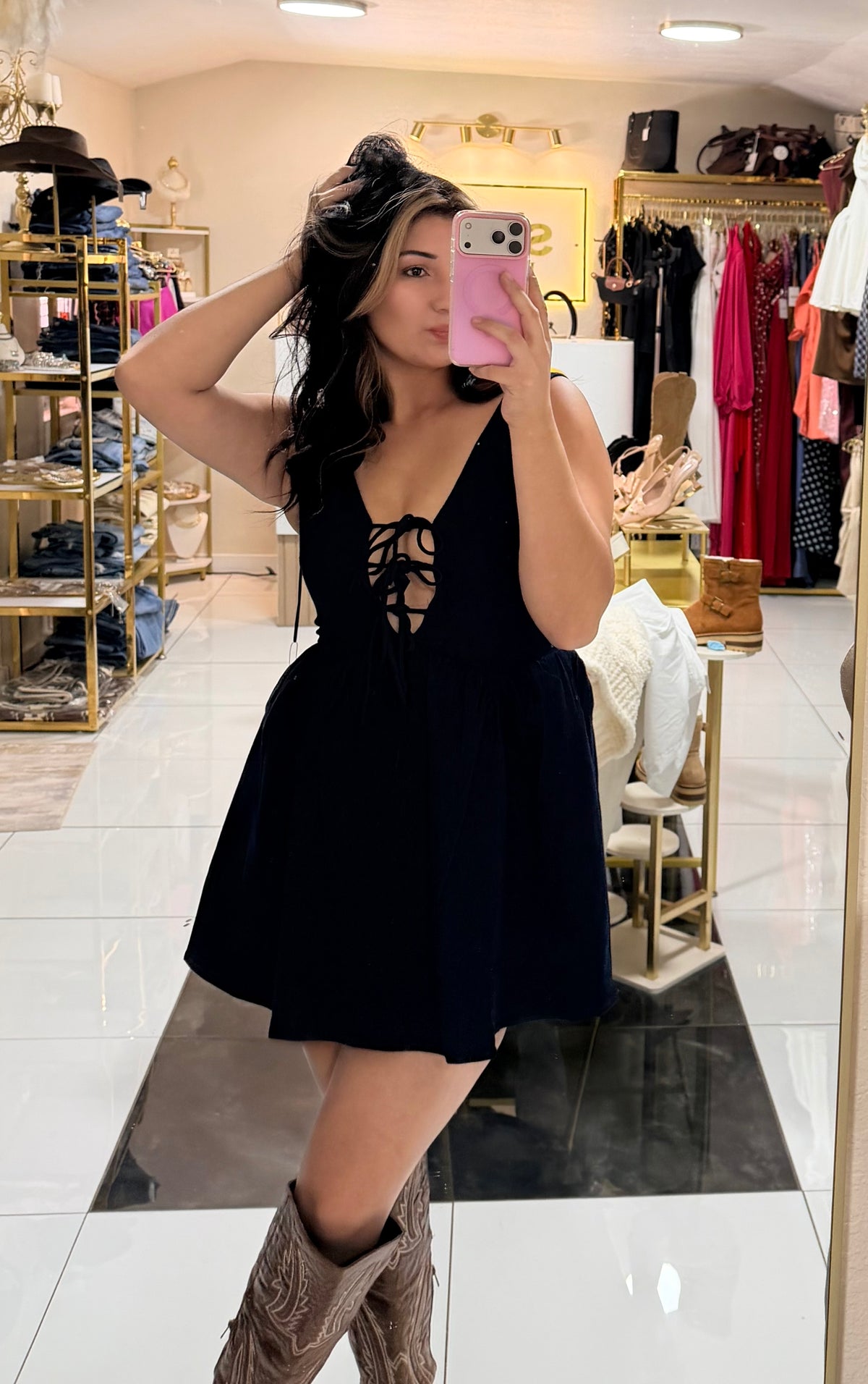 Navy Lace-Up Mini Dress