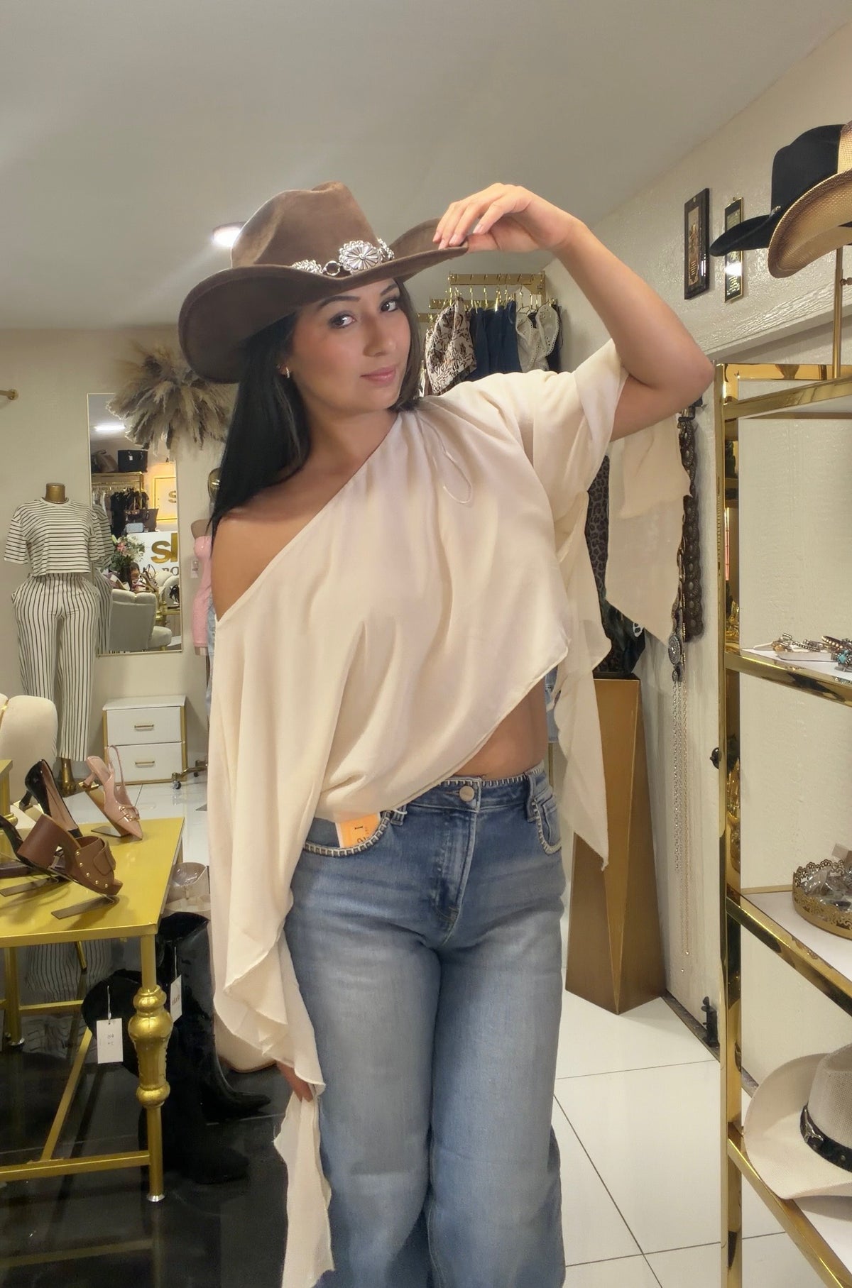 White Off Shoulder Flowy Blouse